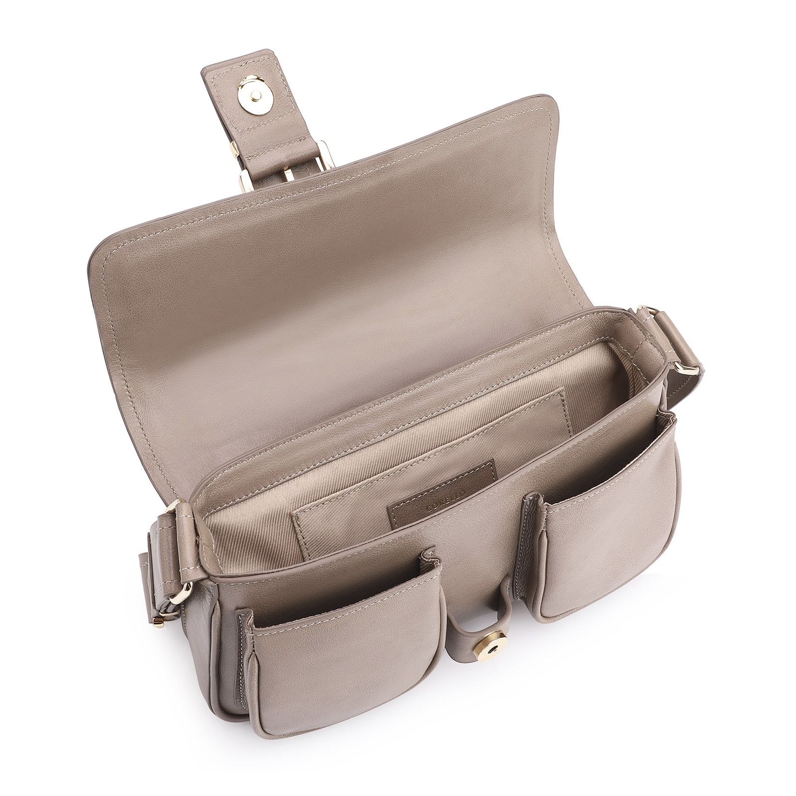 Bolsa De Ombro Fivela Couro Estonado Bege
