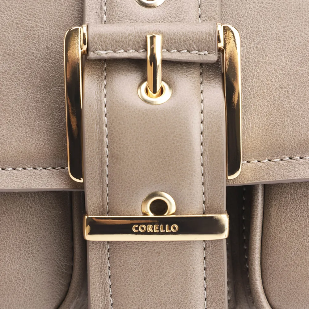 Bolsa De Ombro Fivela Couro Estonado Bege - imagem 7
