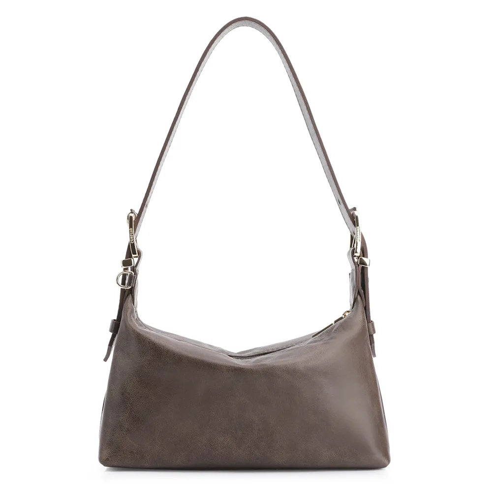 Bolsa De Ombro Fivela Couro Estonado Marrom - imagem 3