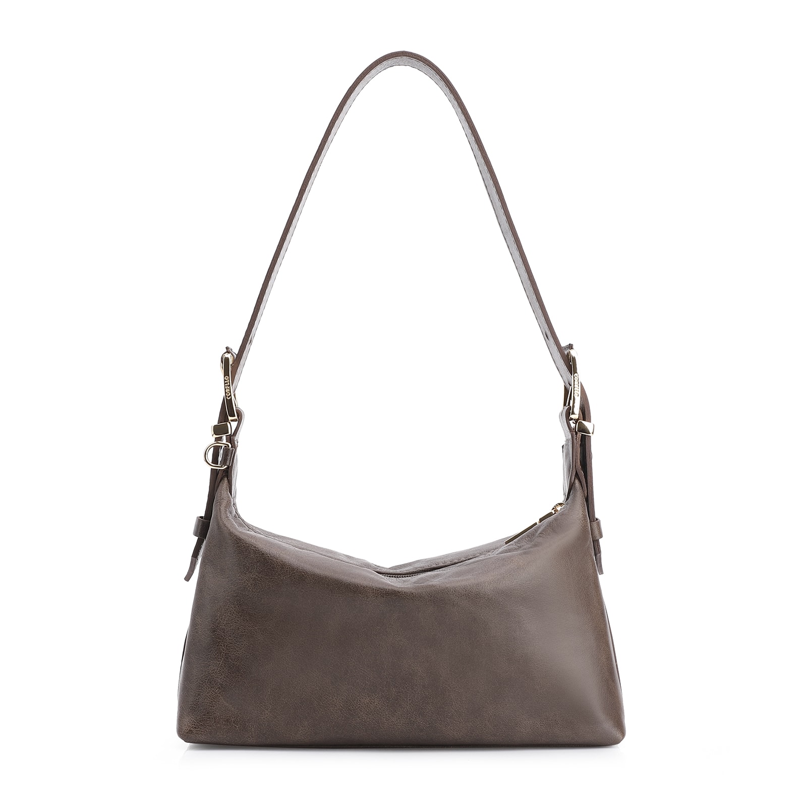 Bolsa De Ombro Fivela Couro Estonado Marrom