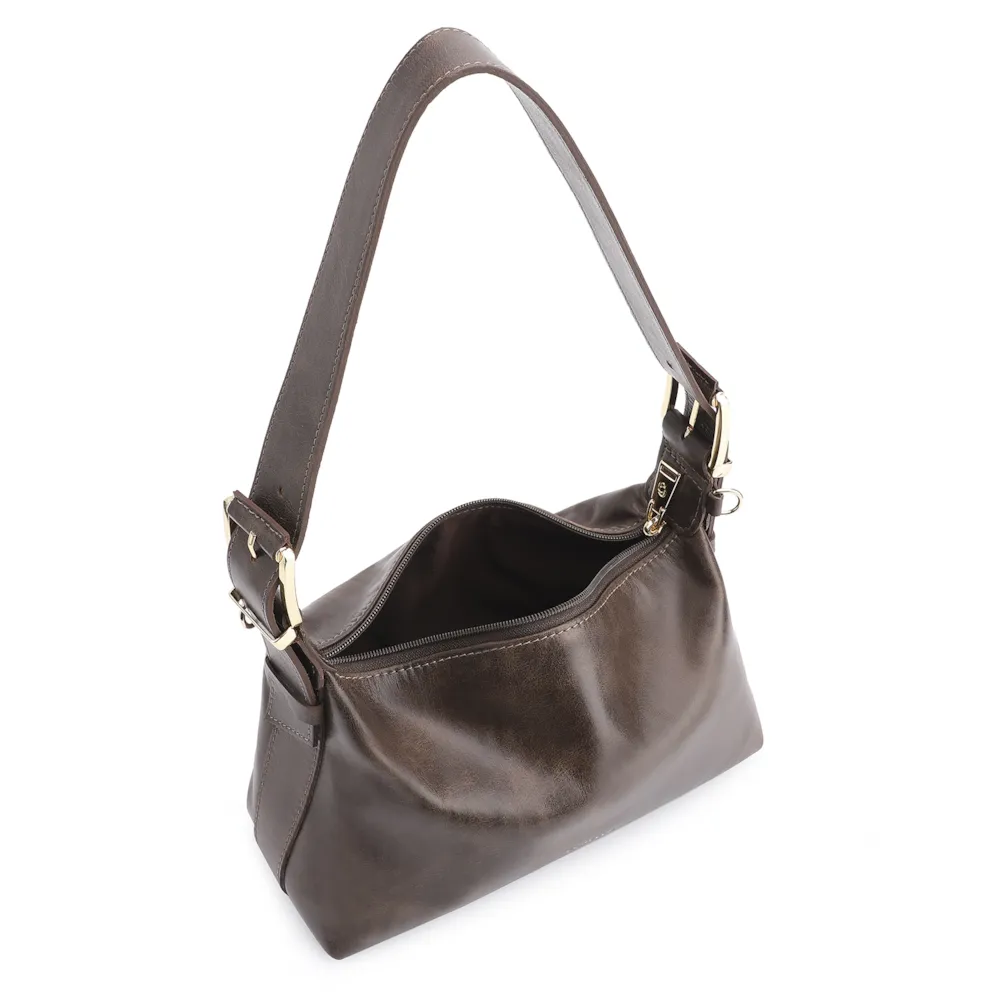 Bolsa De Ombro Fivela Couro Estonado Marrom - imagem 4