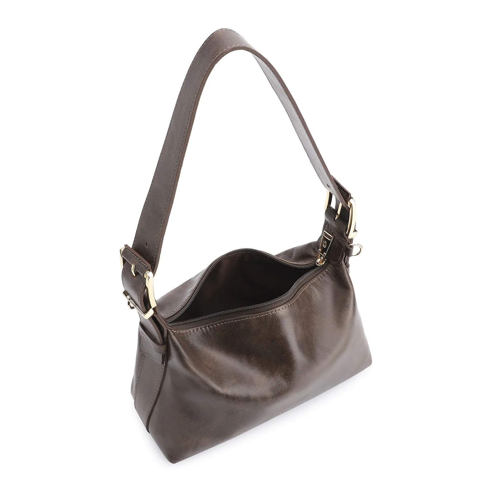 Bolsa De Ombro Fivela Couro Estonado Marrom