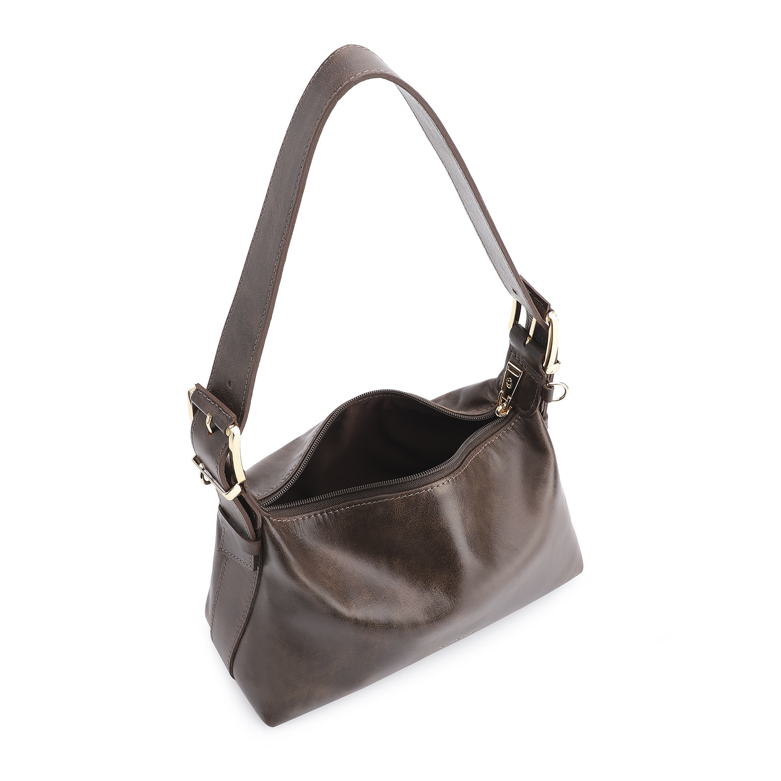 Bolsa De Ombro Fivela Couro Estonado Marrom