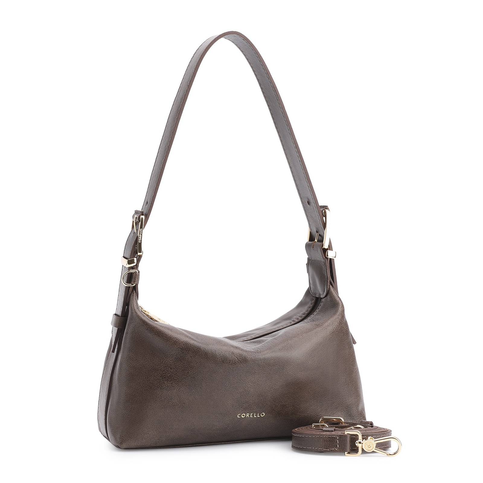 Bolsa De Ombro Fivela Couro Estonado Marrom
