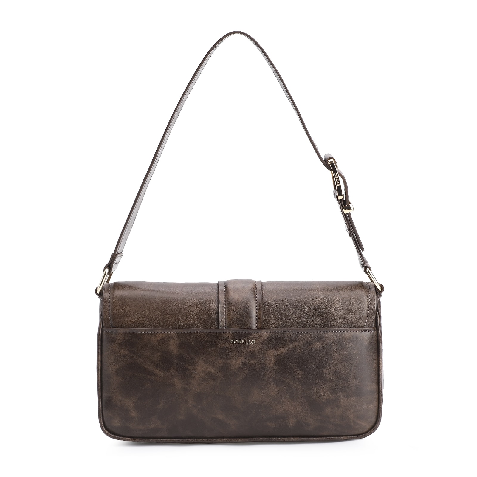 Bolsa De Ombro Fivela Couro Estonado Marrom