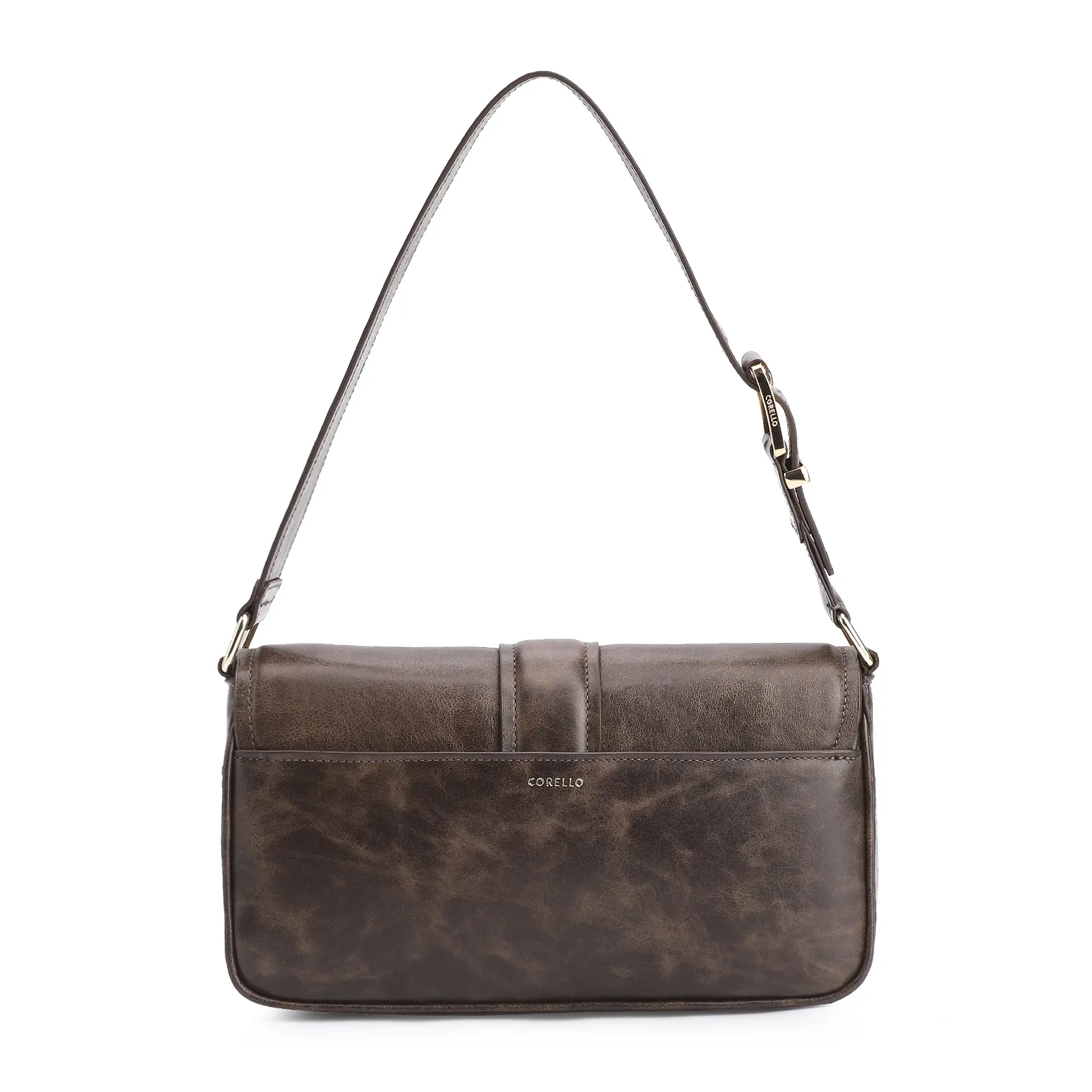 Bolsa De Ombro Fivela Couro Estonado Marrom