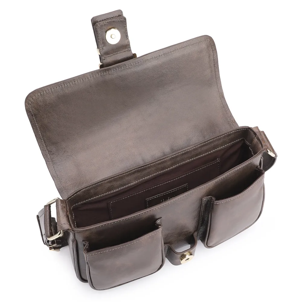 Bolsa De Ombro Fivela Couro Estonado Marrom - imagem 4
