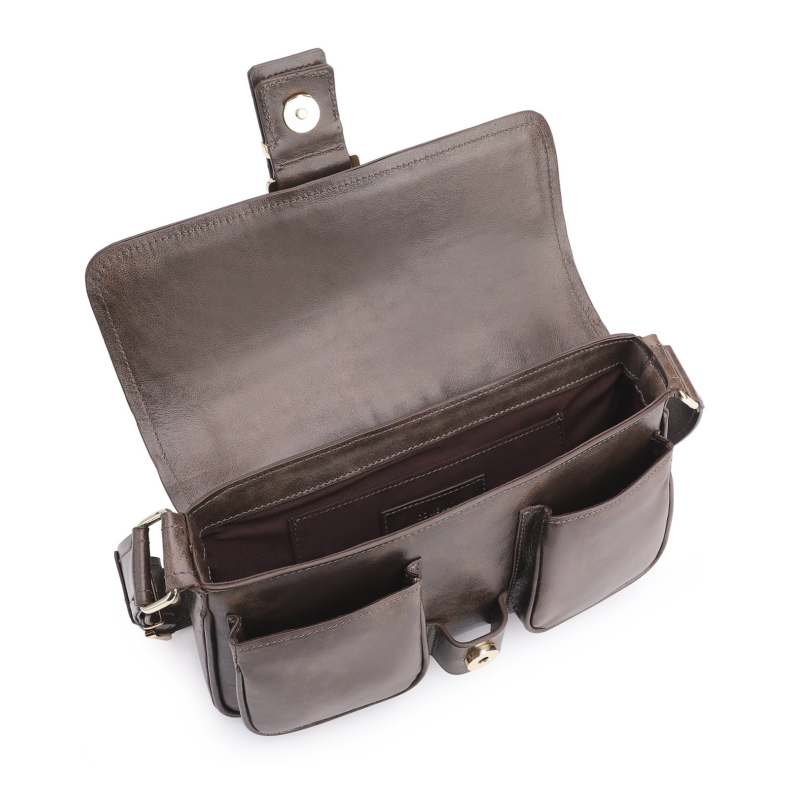 Bolsa De Ombro Fivela Couro Estonado Marrom