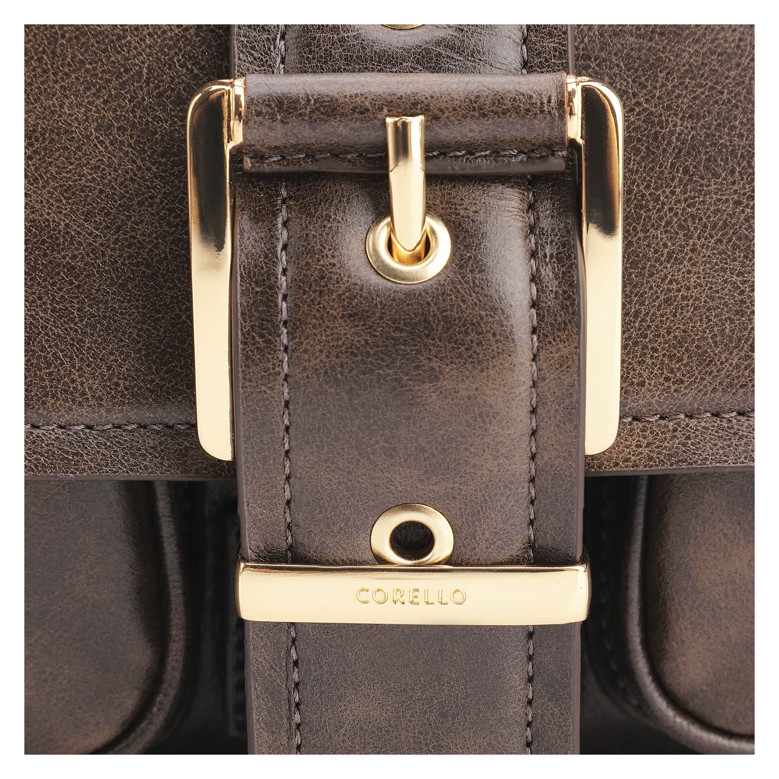 Bolsa De Ombro Fivela Couro Estonado Marrom
