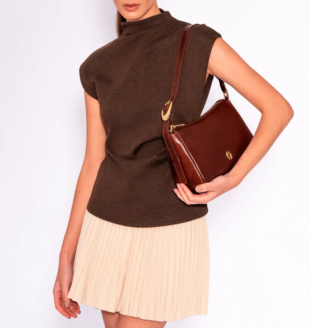 Bolsa De Ombro Fivela Couro Marrom - imagem 2