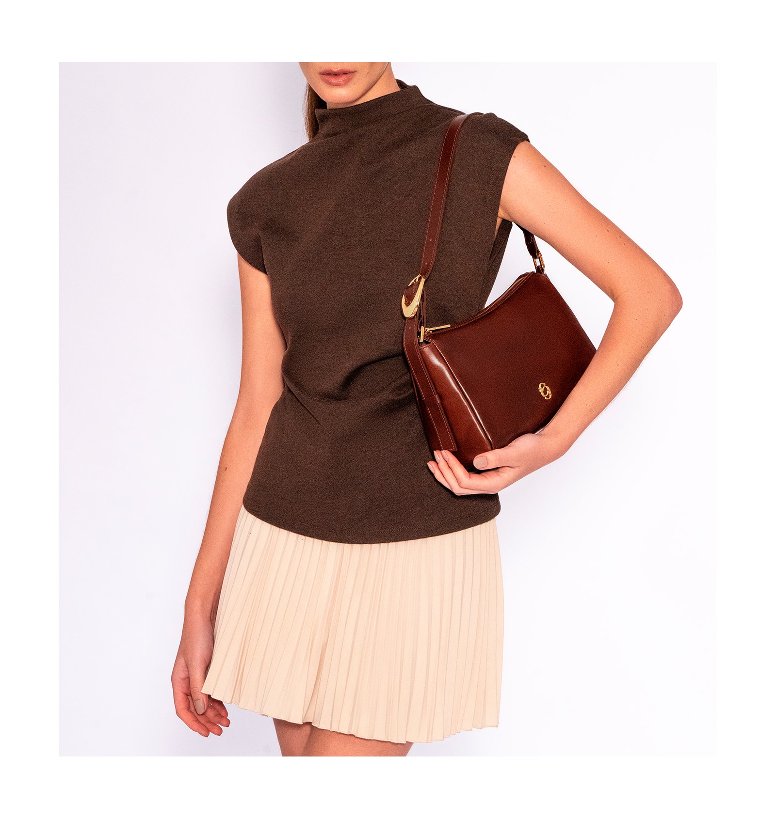 Bolsa De Ombro Fivela Couro Marrom