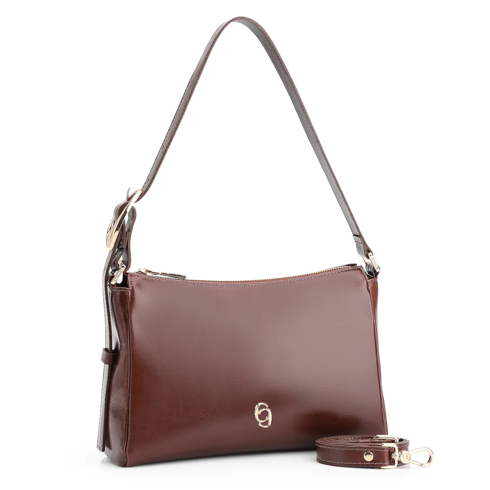 Bolsa De Ombro Fivela Couro Marrom - imagem 3