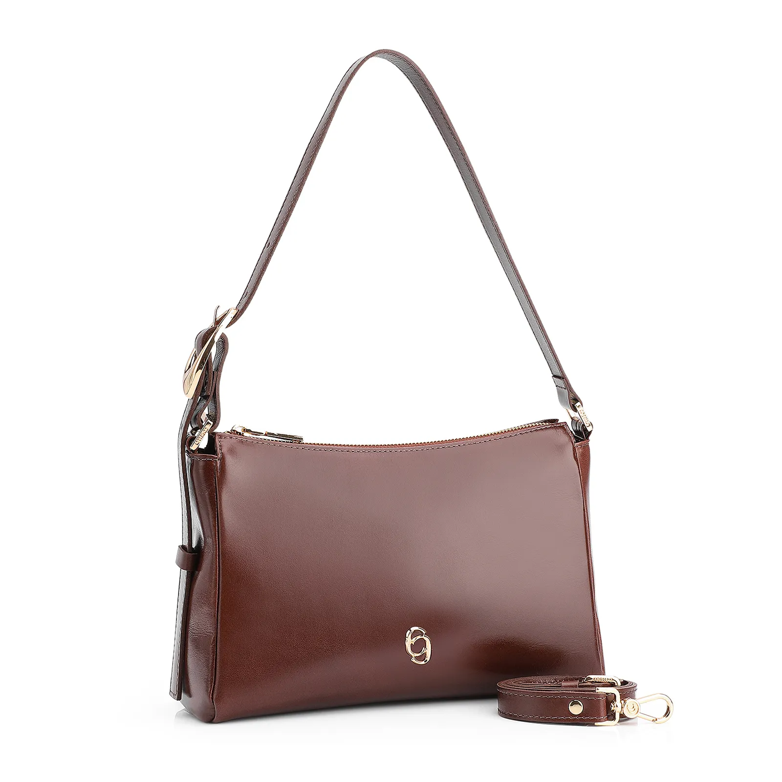 Bolsa De Ombro Fivela Couro Marrom