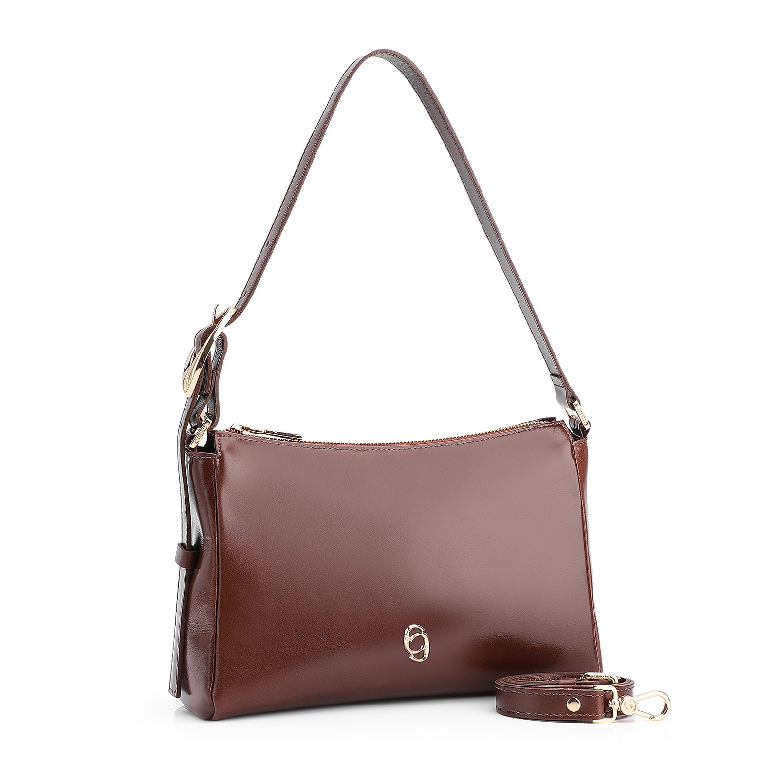 Bolsa De Ombro Fivela Couro Marrom