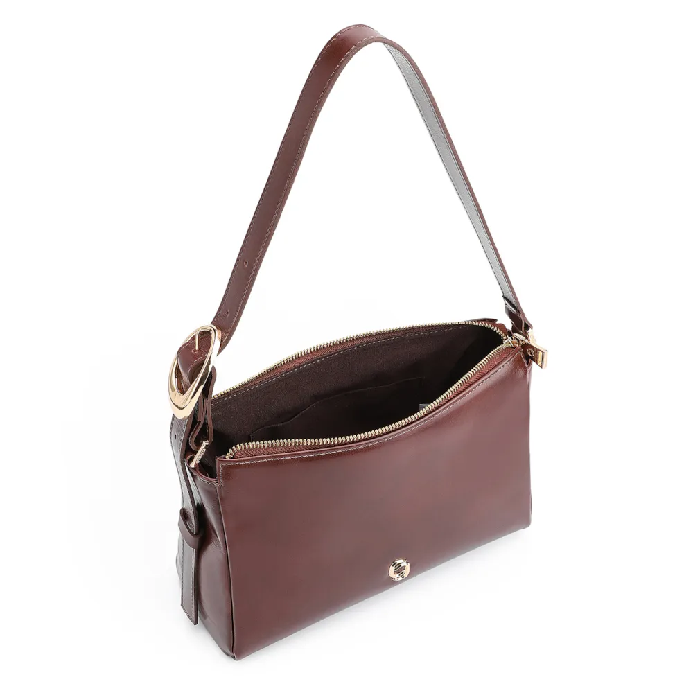 Bolsa De Ombro Fivela Couro Marrom - imagem 5
