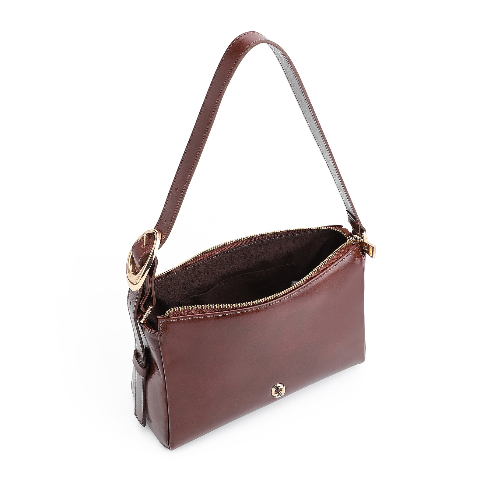 Bolsa De Ombro Fivela Couro Marrom