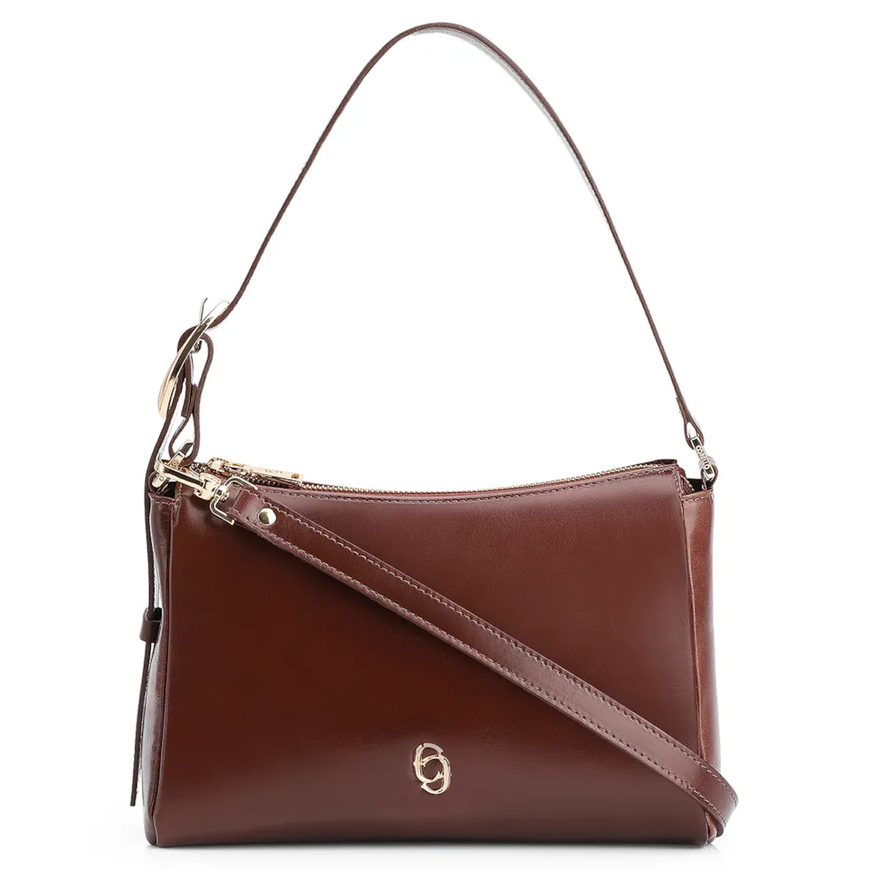 Bolsa De Ombro Fivela Couro Marrom