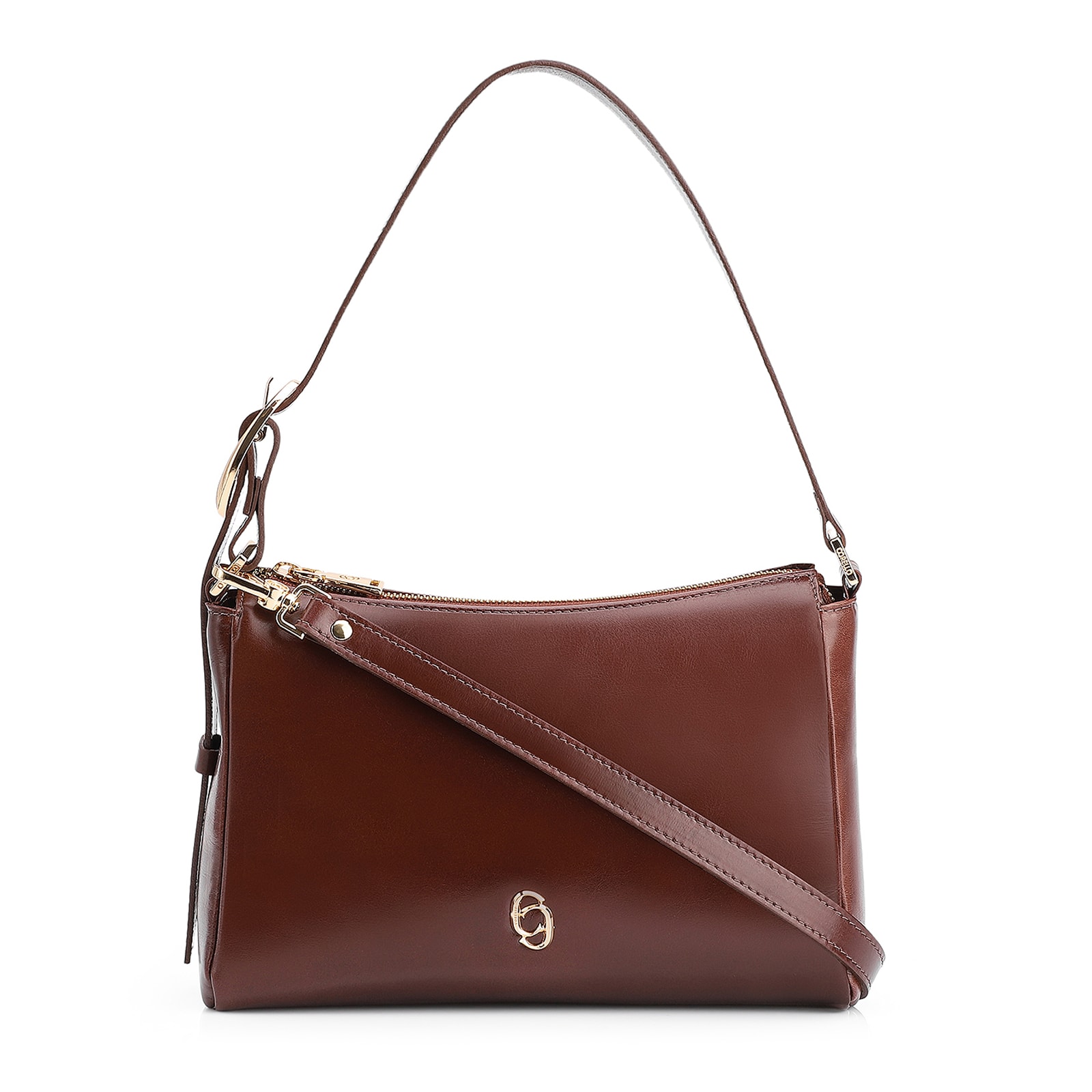 Bolsa De Ombro Fivela Couro Marrom