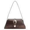 Bolsa De Ombro Fivela Couro Marrom Adamascado - imagem 1