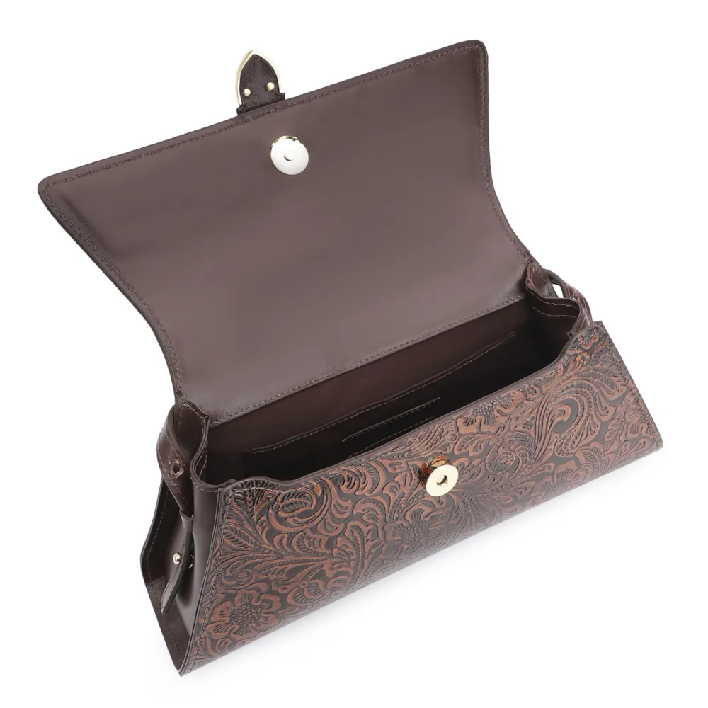 Bolsa De Ombro Fivela Couro Marrom Adamascado - imagem 4