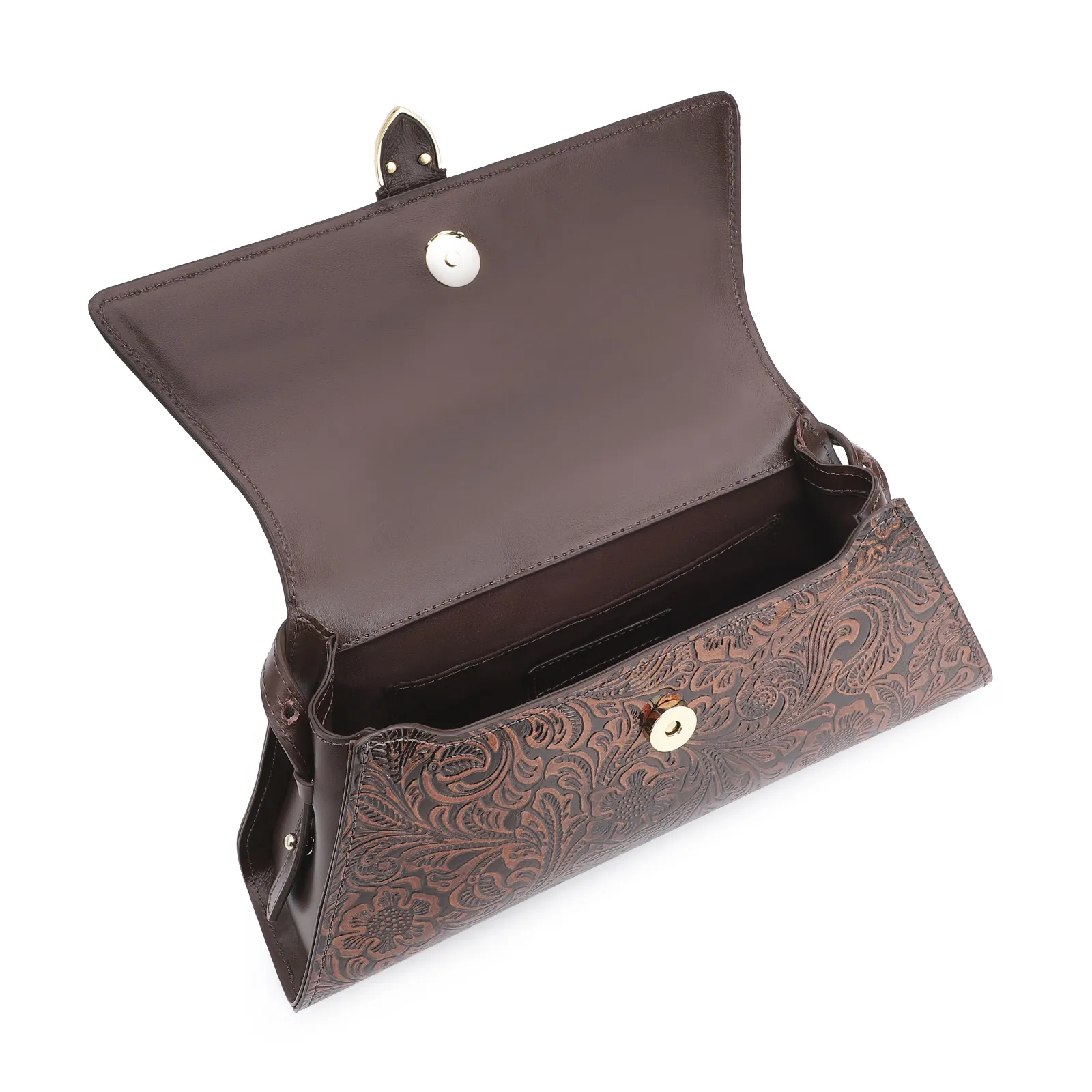 Bolsa De Ombro Fivela Couro Marrom Adamascado