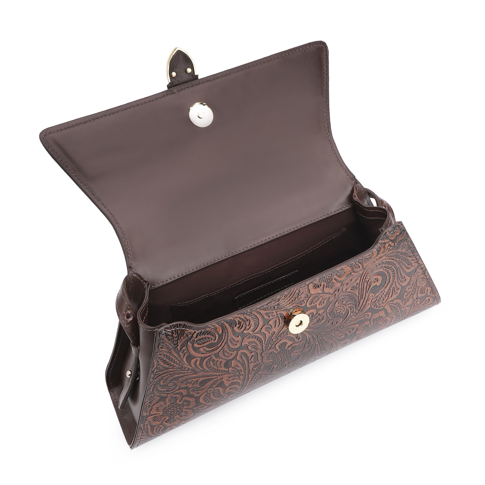Bolsa De Ombro Fivela Couro Marrom Adamascado