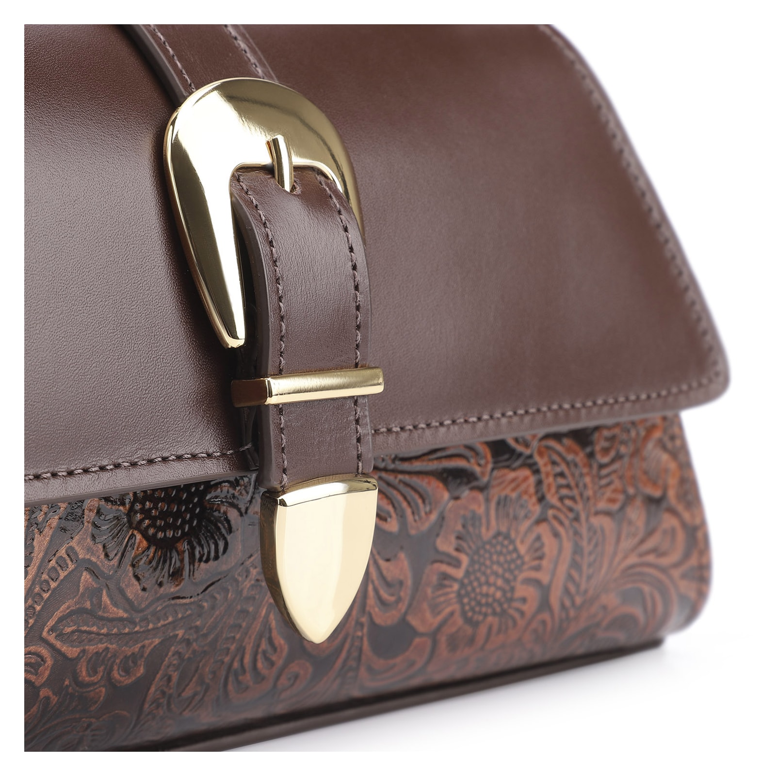 Bolsa De Ombro Fivela Couro Marrom Adamascado