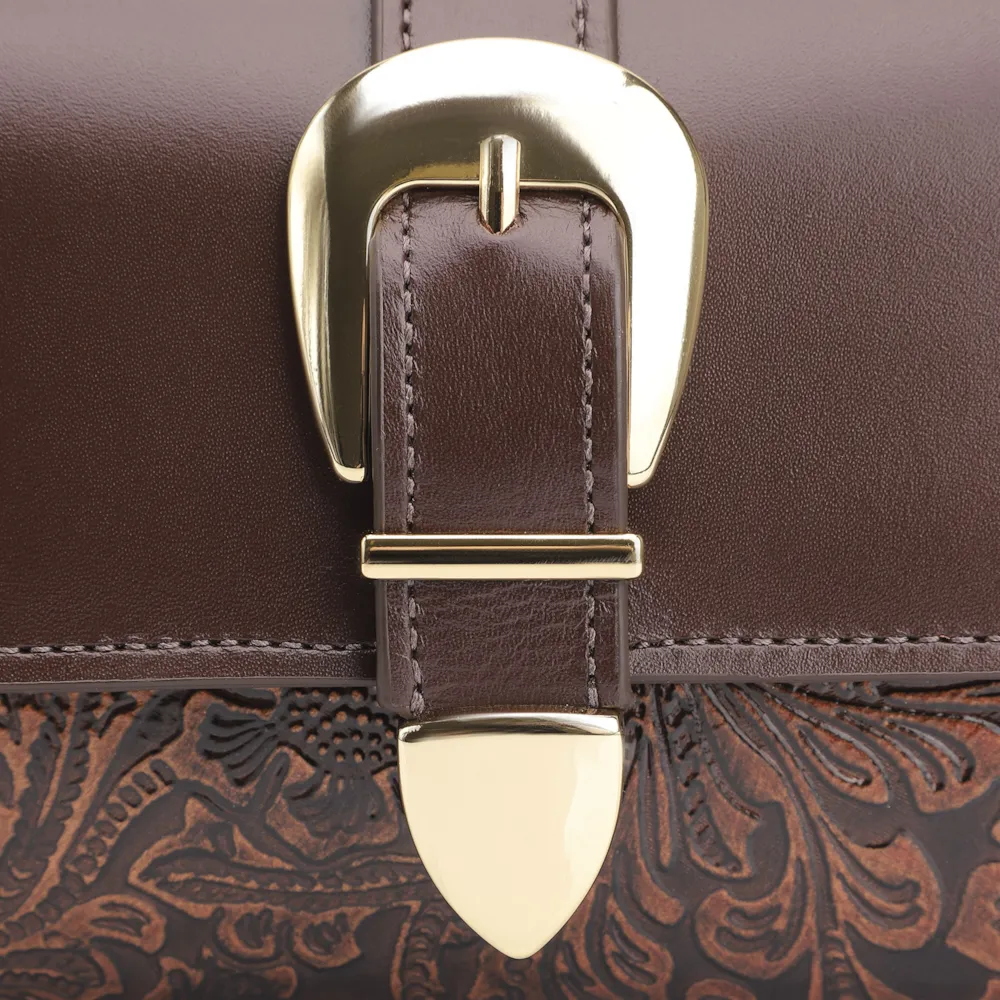 Bolsa De Ombro Fivela Couro Marrom Adamascado - imagem 7