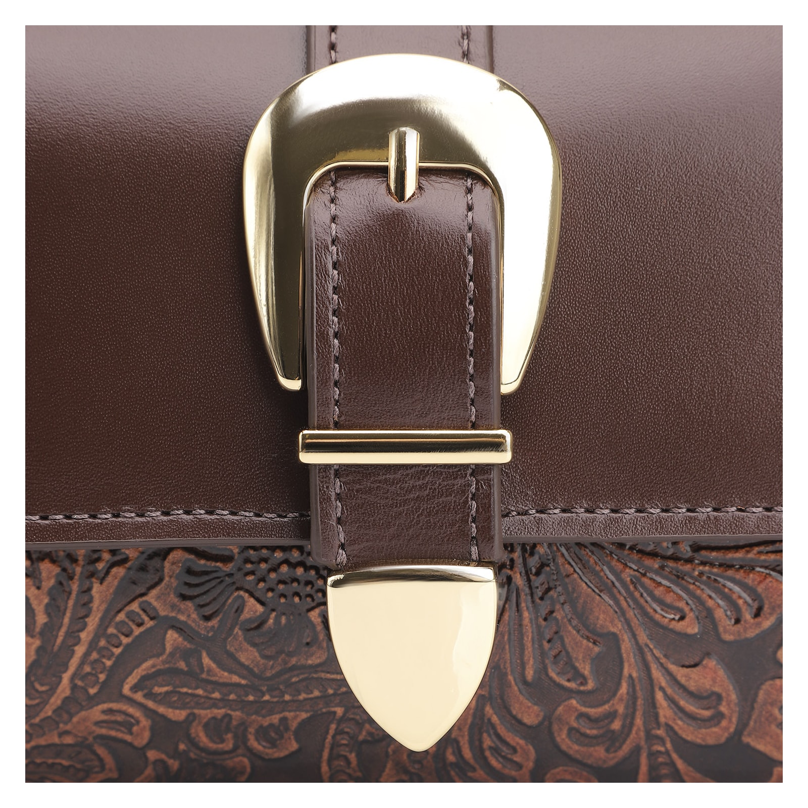 Bolsa De Ombro Fivela Couro Marrom Adamascado