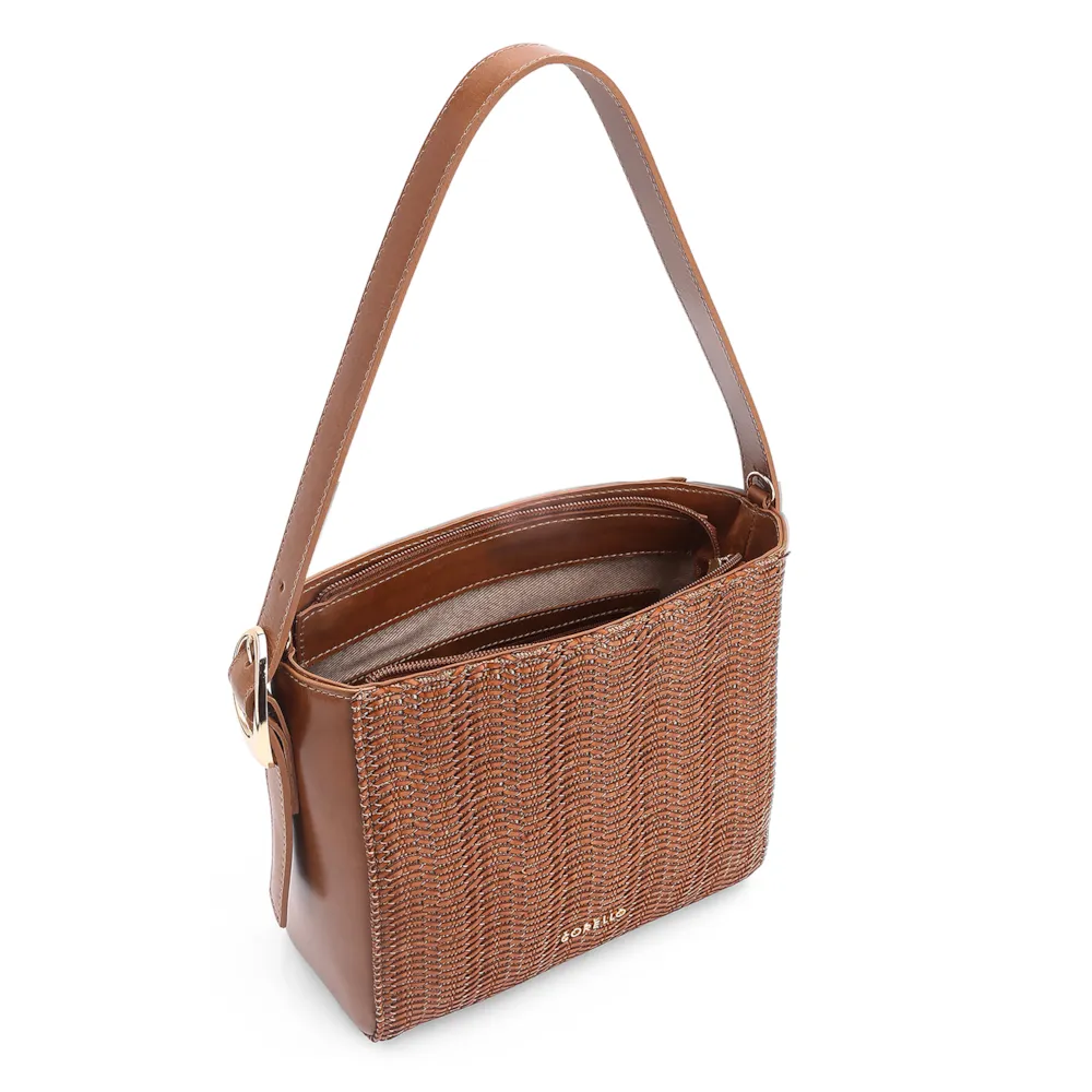 Bolsa De Ombro Fivela Couro Marrom/Alt Tramado Marrom - imagem 4