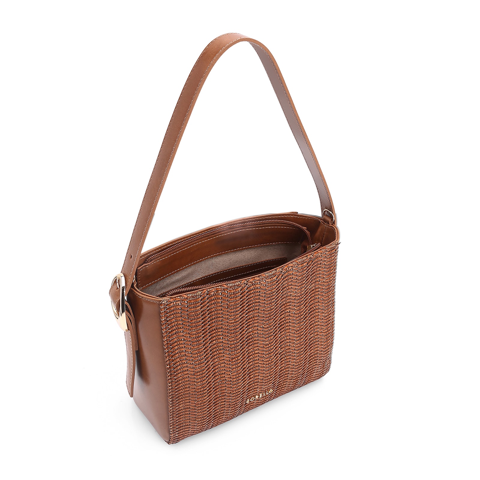 Bolsa De Ombro Fivela Couro Marrom/Alt Tramado Marrom