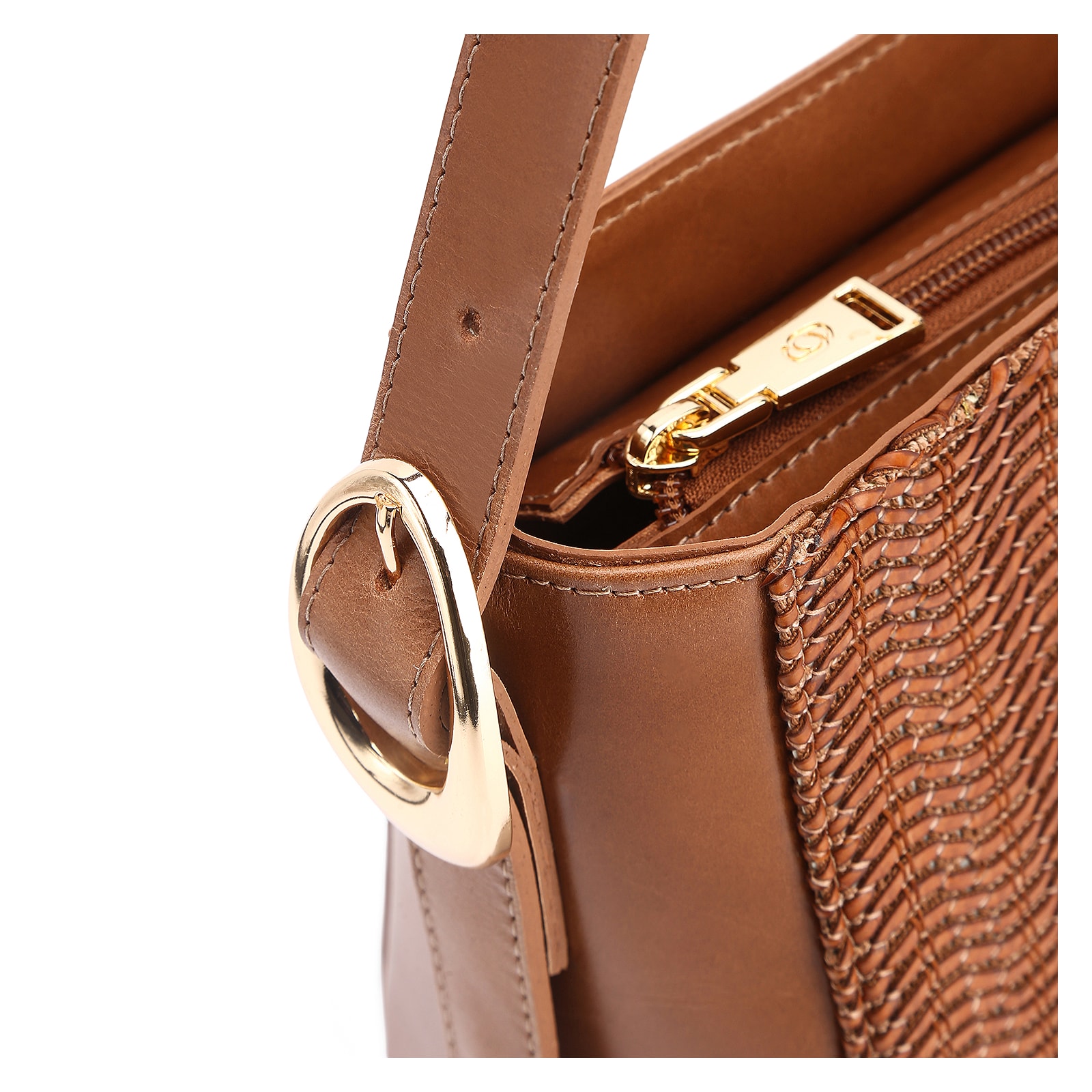 Bolsa De Ombro Fivela Couro Marrom/Alt Tramado Marrom