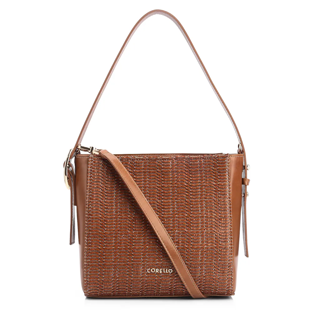 Bolsa De Ombro Fivela Couro Marrom/Alt Tramado Marrom