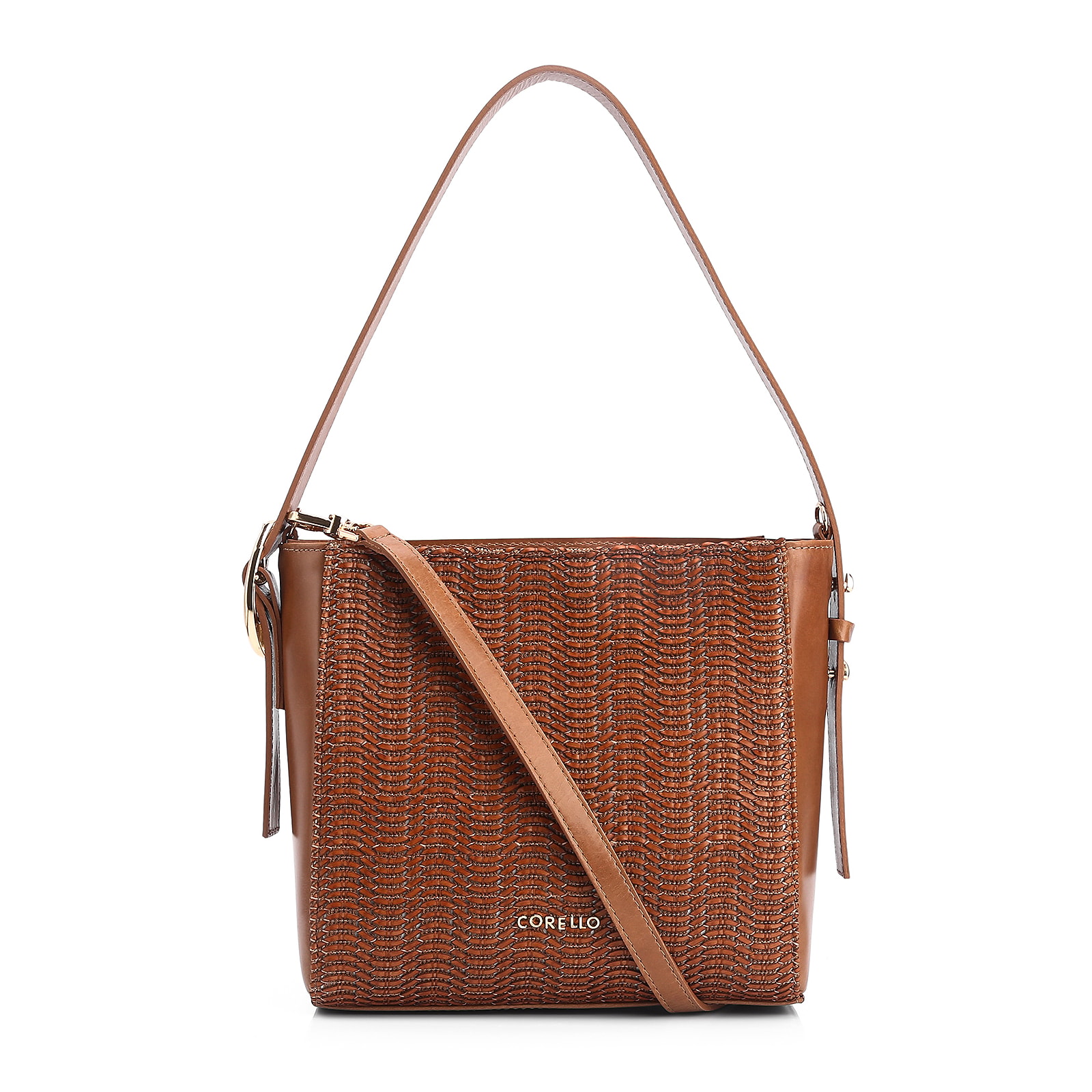Bolsa De Ombro Fivela Couro Marrom/Alt Tramado Marrom