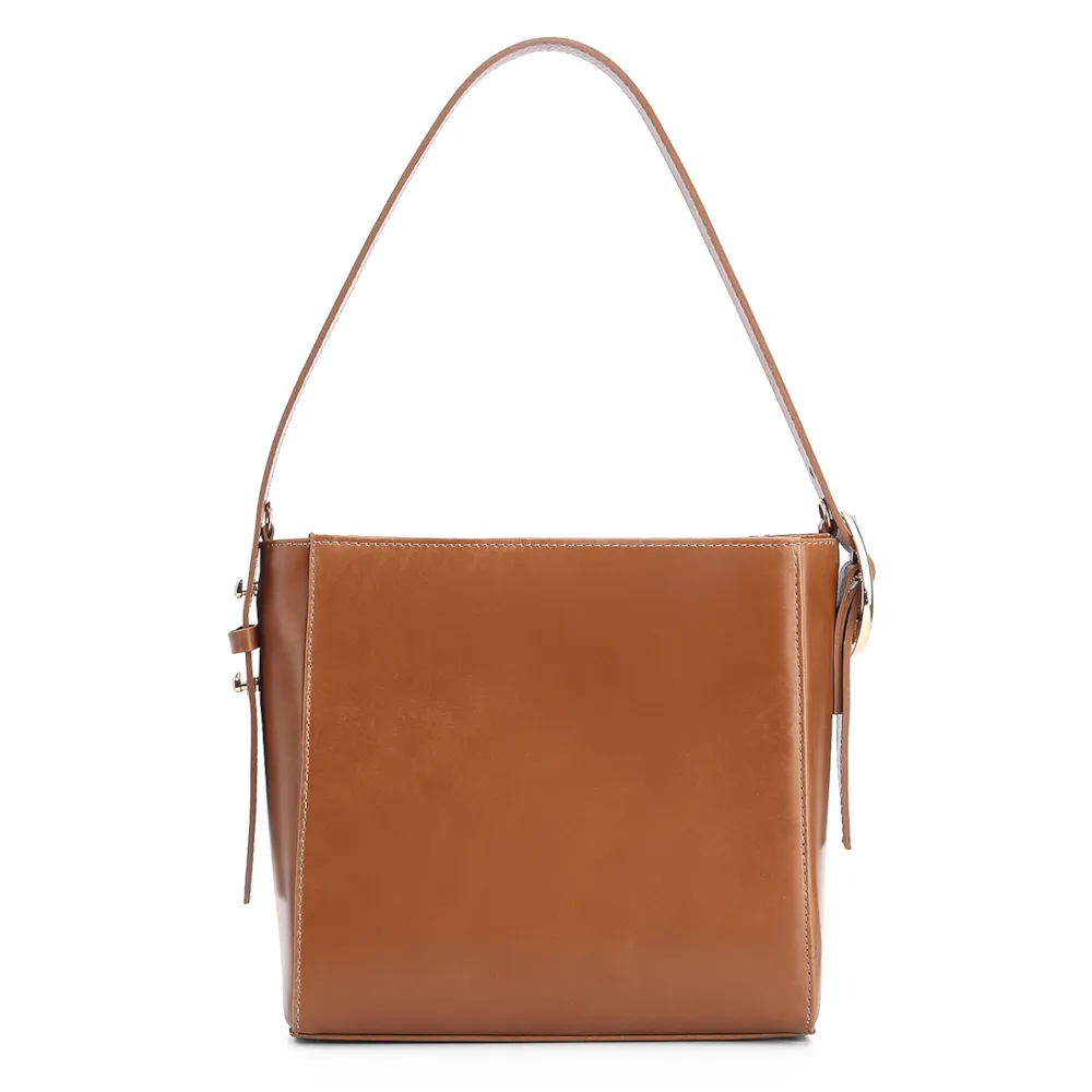 Bolsa De Ombro Fivela Couro Marrom/Alt Tramado Marrom - imagem 3