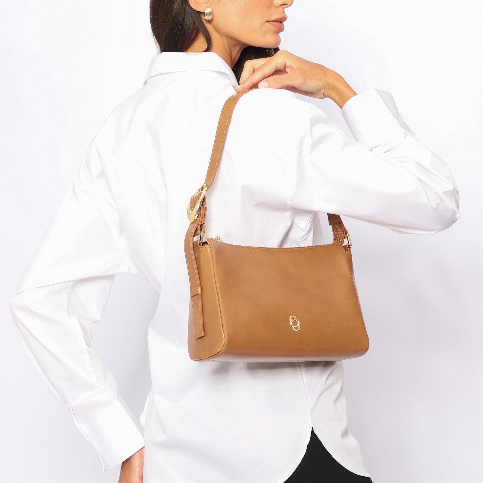 Bolsa De Ombro Fivela Couro Marrom Claro
