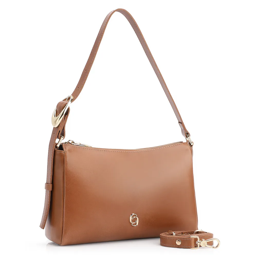 Bolsa De Ombro Fivela Couro Marrom Claro - imagem 3