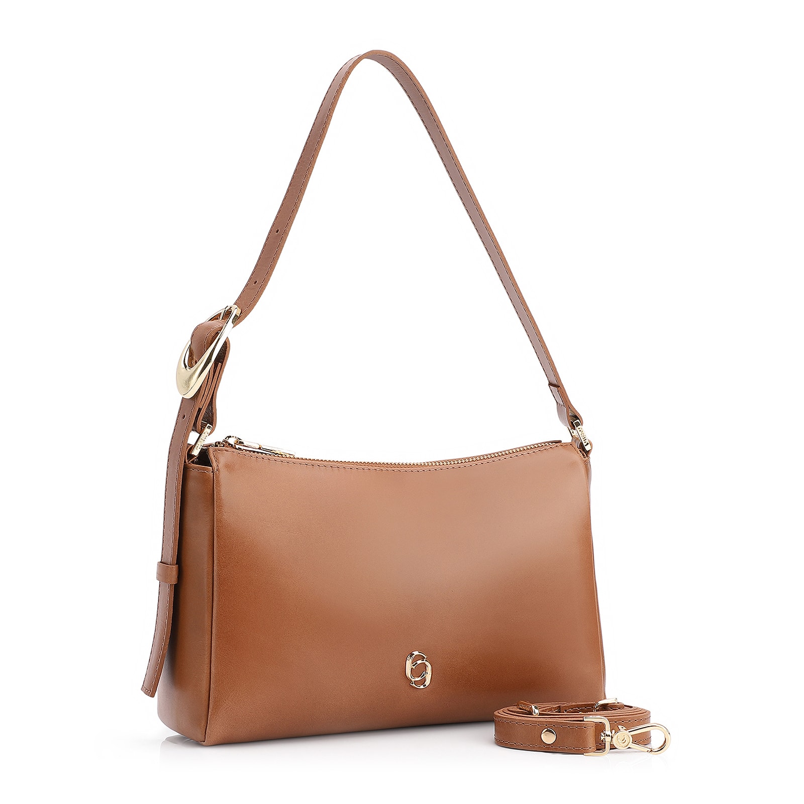 Bolsa De Ombro Fivela Couro Marrom Claro