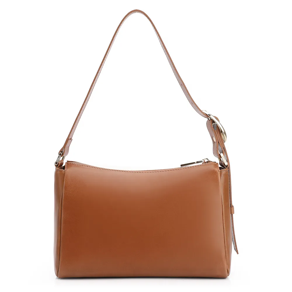 Bolsa De Ombro Fivela Couro Marrom Claro - imagem 4