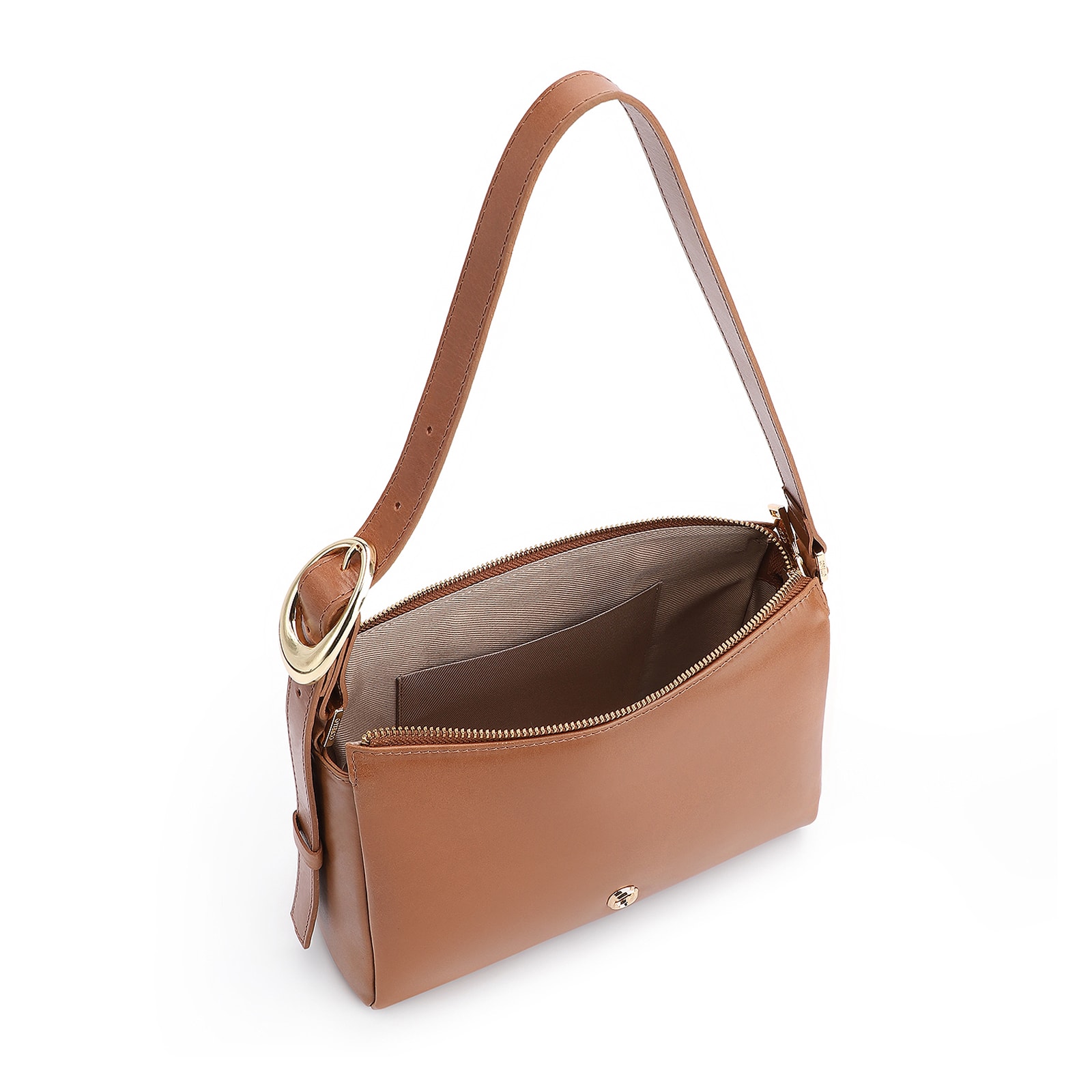 Bolsa De Ombro Fivela Couro Marrom Claro