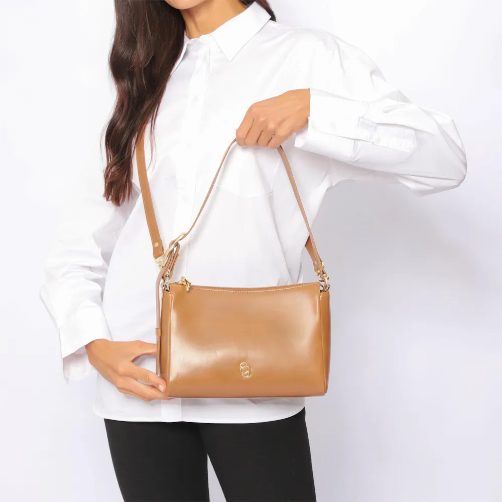 Bolsa De Ombro Fivela Couro Marrom Claro - imagem 8