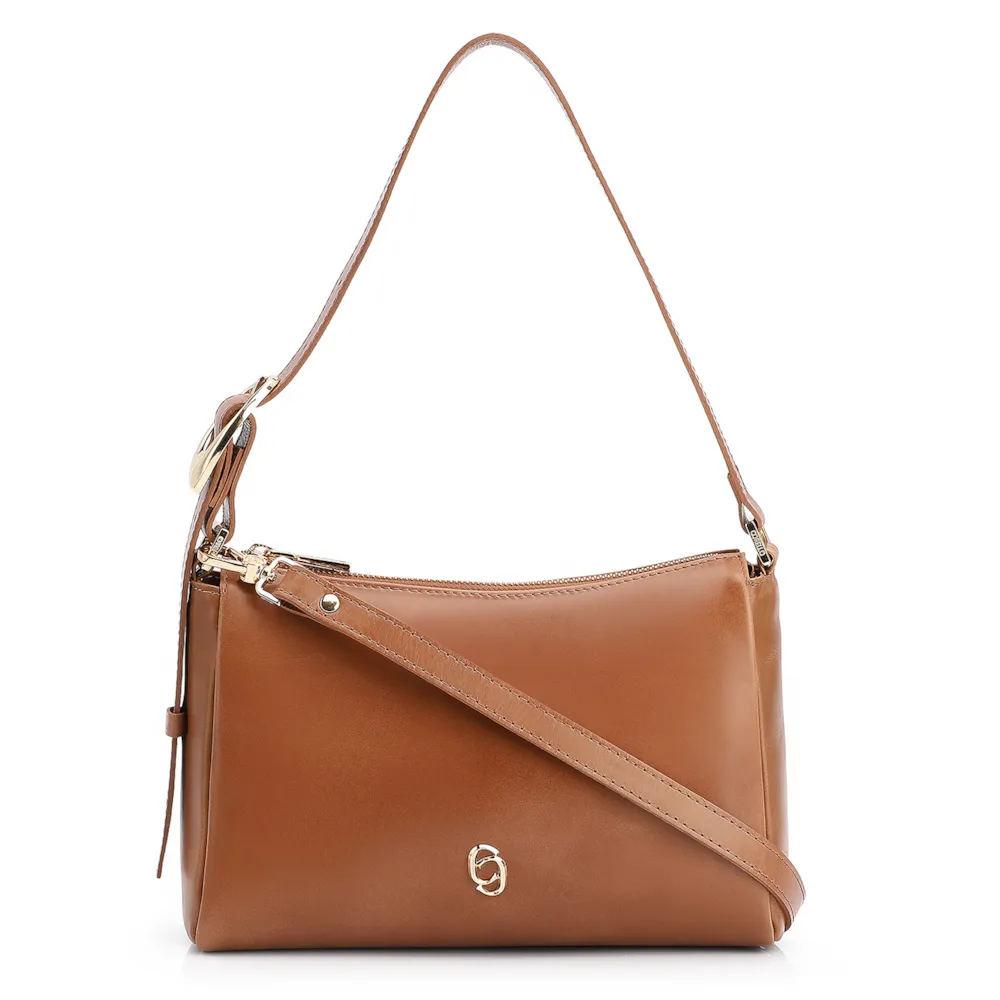 Bolsa De Ombro Fivela Couro Marrom Claro