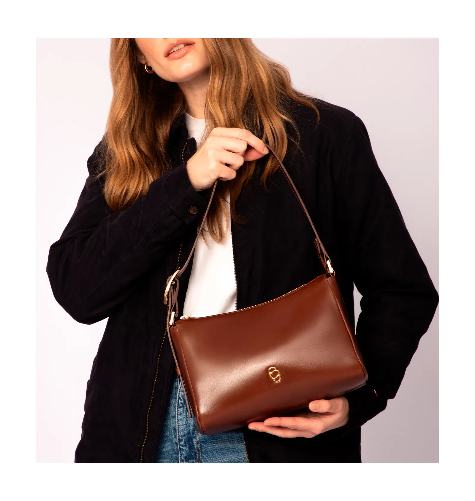 Bolsa De Ombro Fivela Couro Marrom Escuro