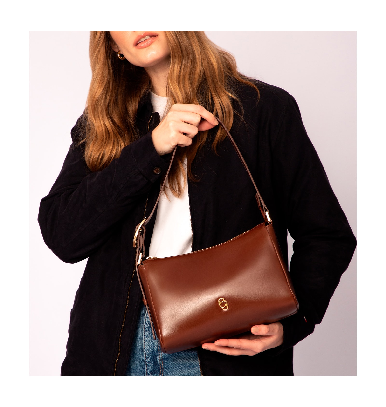 Bolsa De Ombro Fivela Couro Marrom Escuro