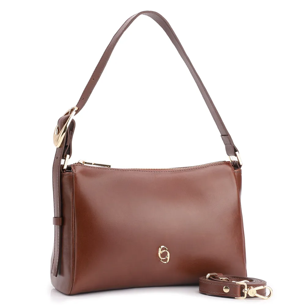 Bolsa De Ombro Fivela Couro Marrom Escuro - imagem 3