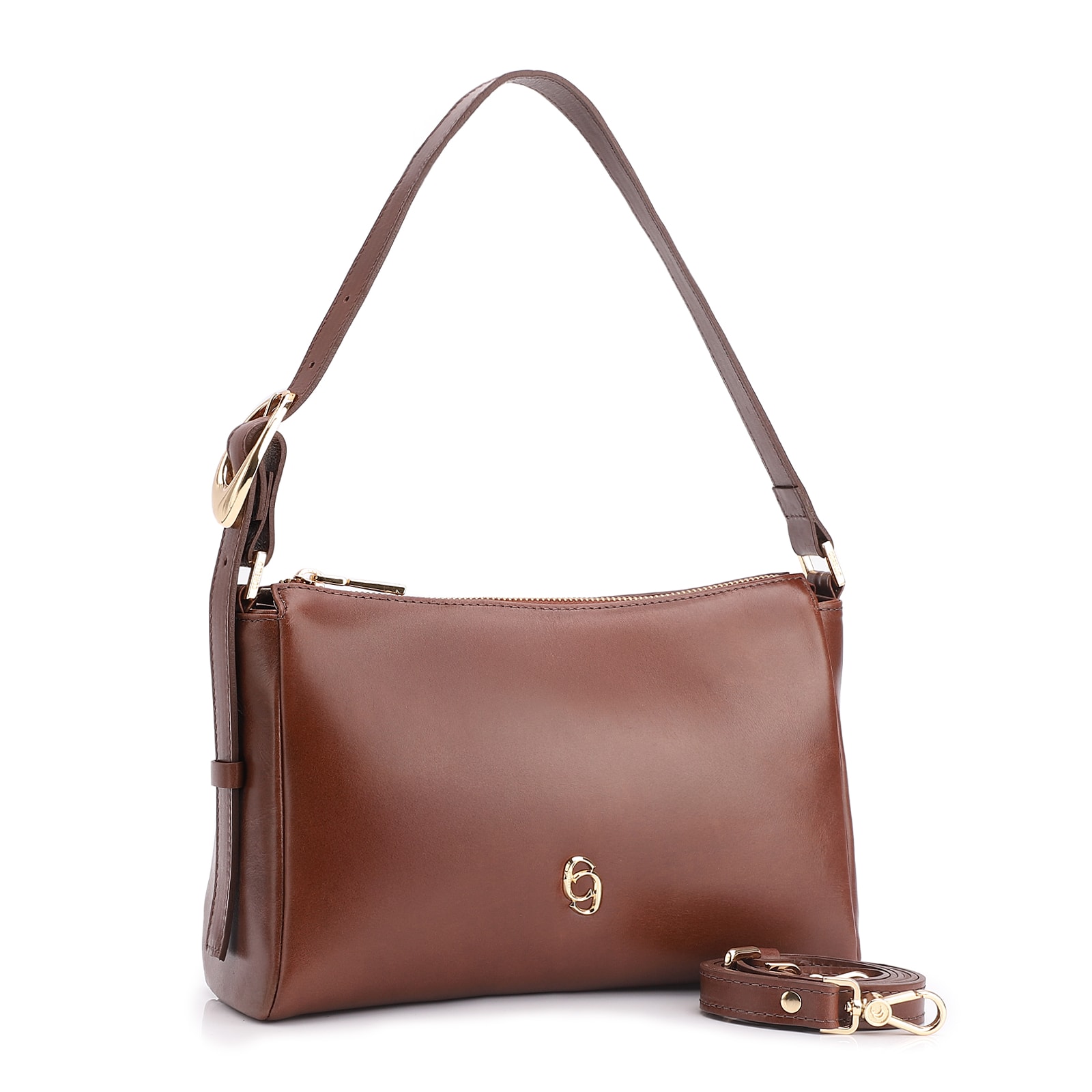 Bolsa De Ombro Fivela Couro Marrom Escuro