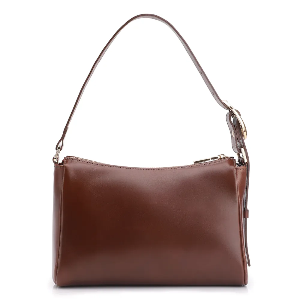 Bolsa De Ombro Fivela Couro Marrom Escuro - imagem 4