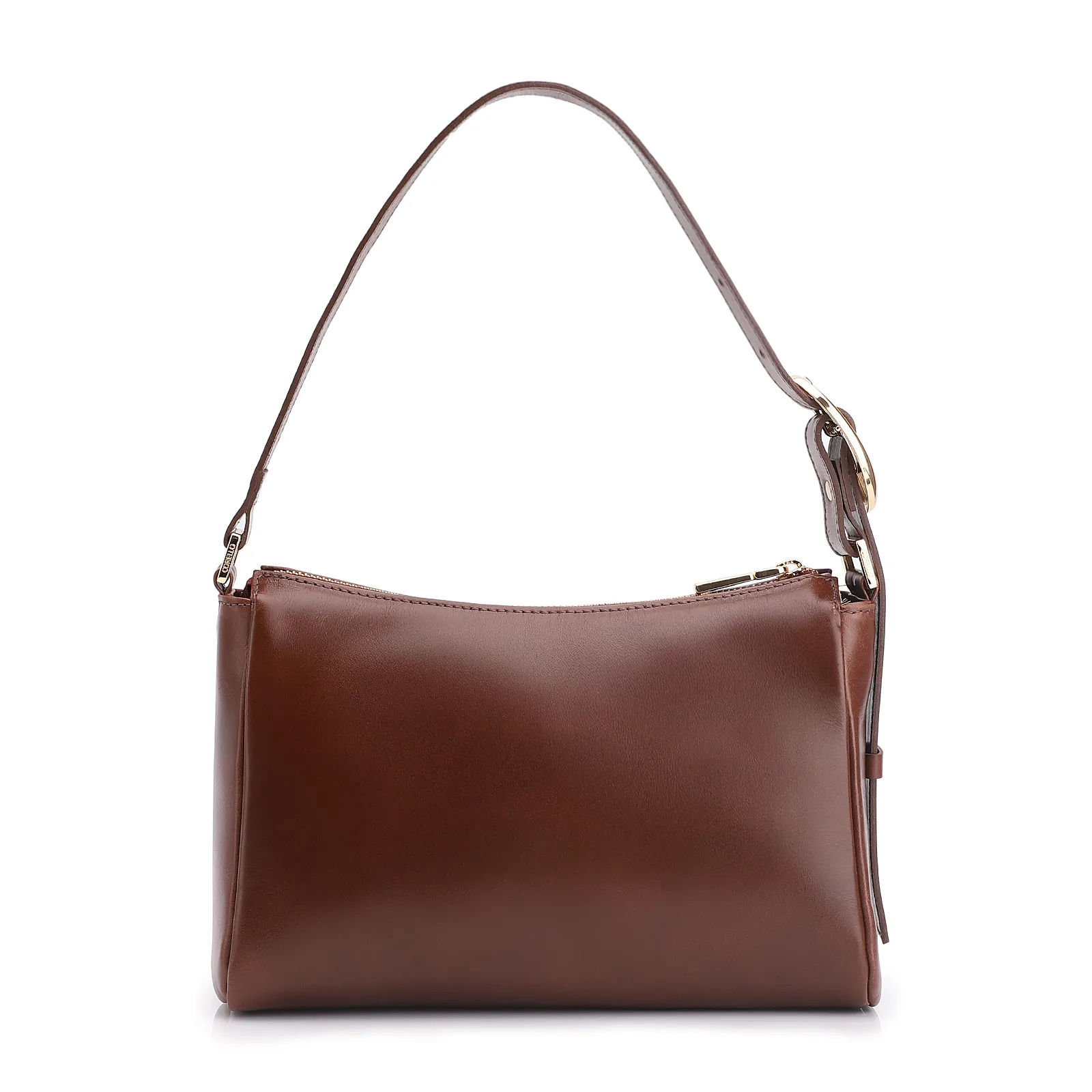 Bolsa De Ombro Fivela Couro Marrom Escuro