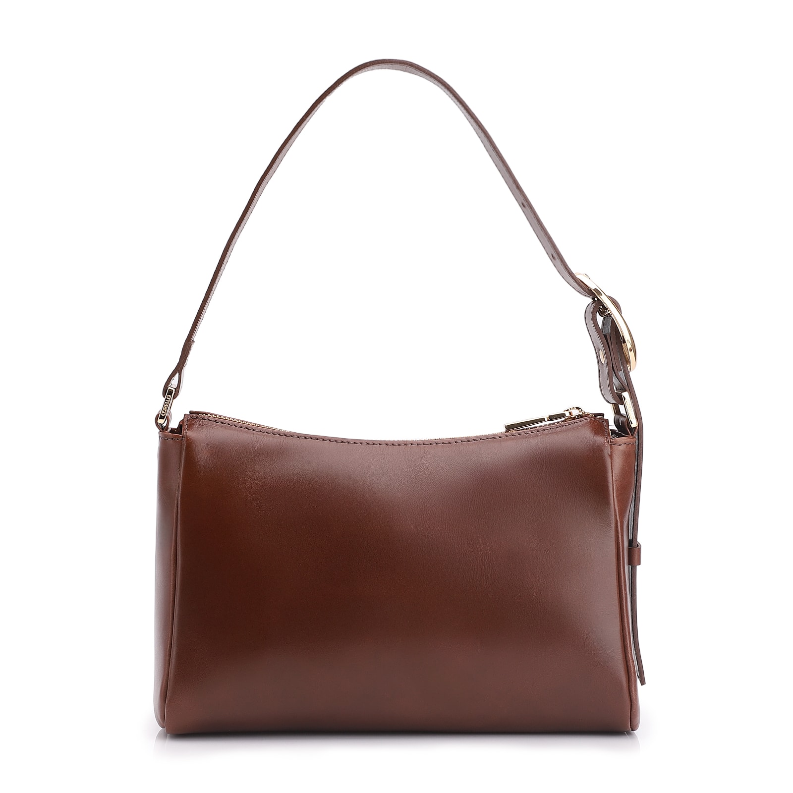 Bolsa De Ombro Fivela Couro Marrom Escuro