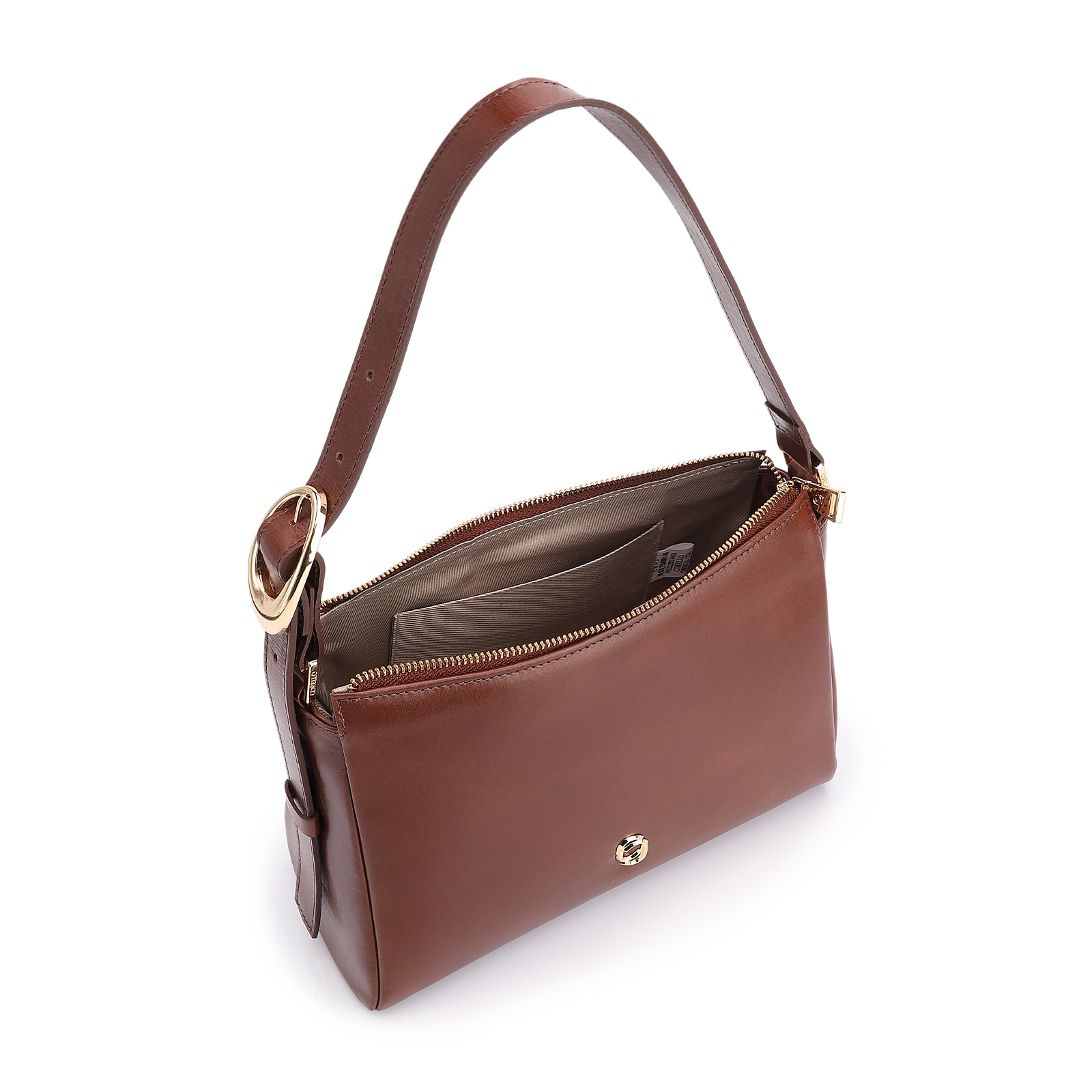 Bolsa De Ombro Fivela Couro Marrom Escuro